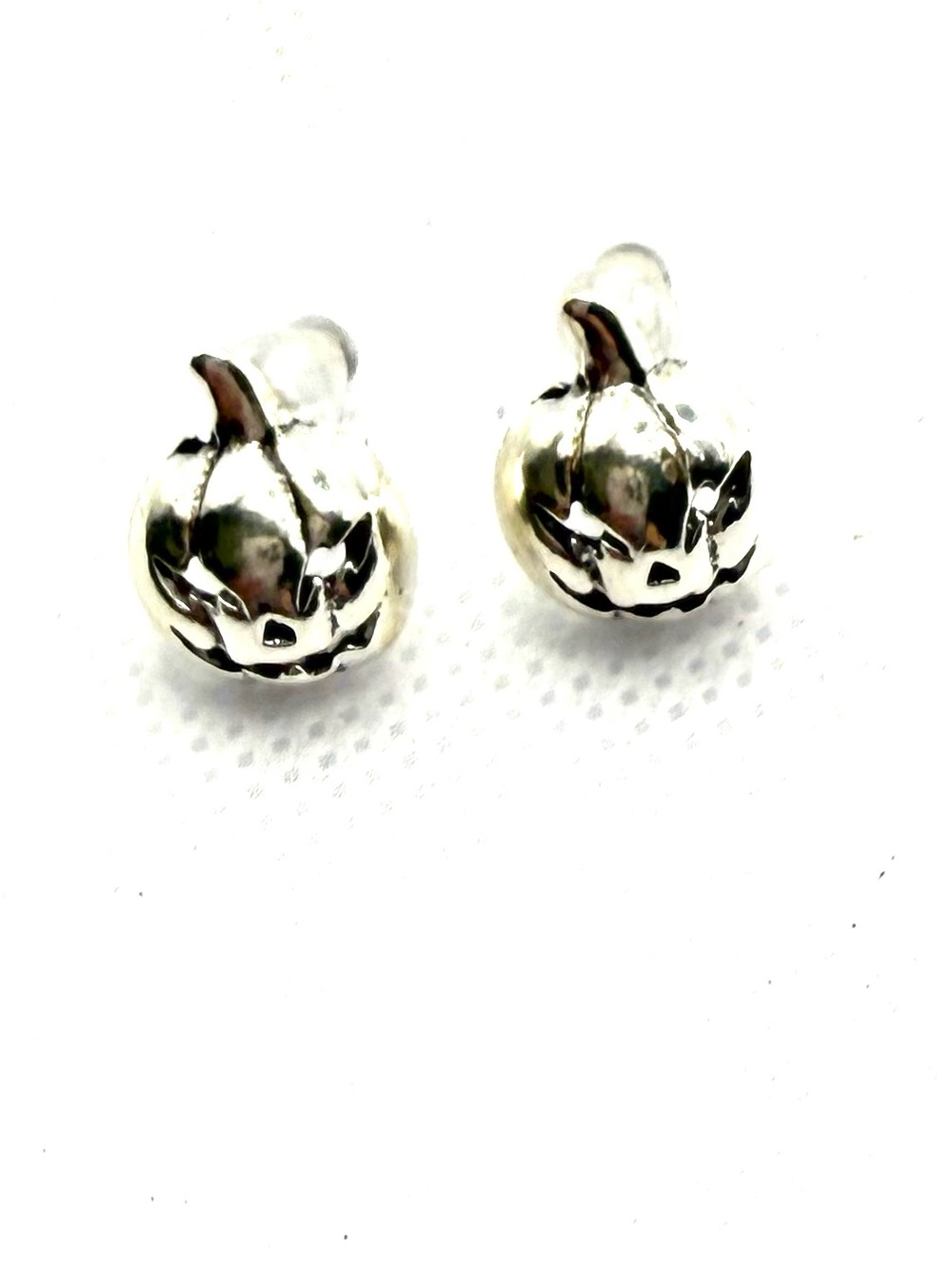 Silver Pumpkin Stud Earrings - Silver Halloween Jewelry